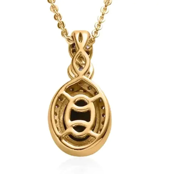 Chrome (Green) Tourmaline and White Zircon Halo Pendant Necklace - Picture 7 of 8